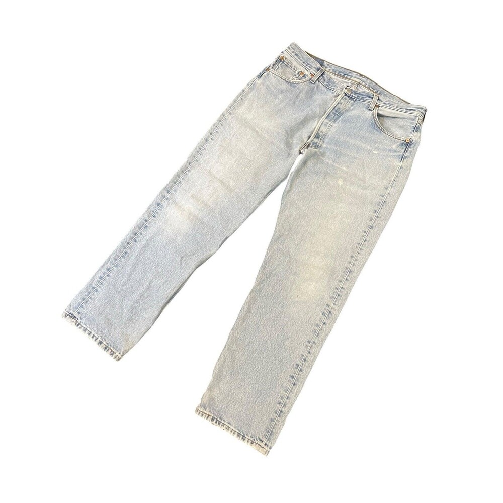 Vintage 90s Levi’s 501XX Light Blue Distressed Faded Denim Jeans Size 36x30 USA